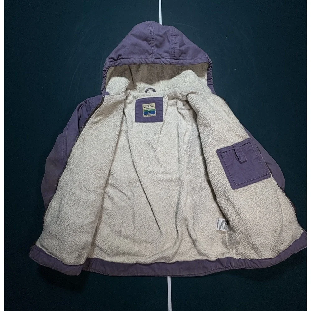 Blue Mountain Lined Full Zip Hooded Workwear Canvas Purple Sherpa Kids Medium‎